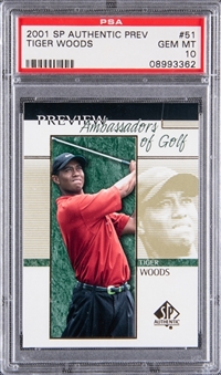 2001 SP Authentic Preview Sample #51 Tiger Woods Rookie Card - PSA GEM MT 10